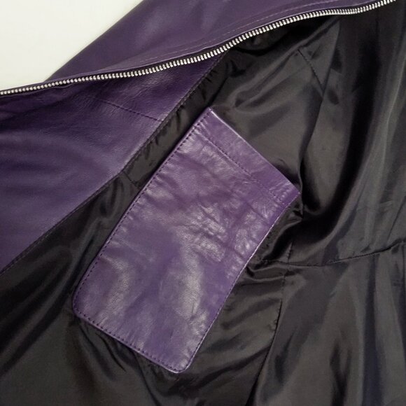 Real 100% Genuine Leather Peplum Long Sleeves Asymmetric Jacket M Purple $300 - Picture 12 of 16